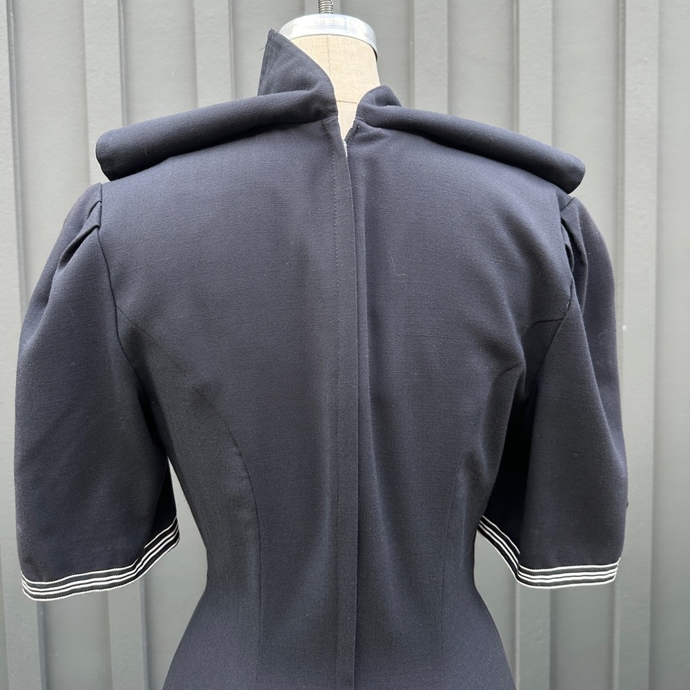 Vintage 1980s “American Design” Black Sailor Fuku Collar Short Sleeve Maxi Dress - Picture 7 of 15